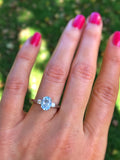 Blue Nile Aquamarine and Diamond ring. 18K white gold. Offering layaway.