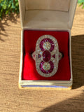 SOLD. Reserved. Do not buy. Diamond and ruby platinum ring. Offering Layaway.
