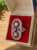 SOLD. Reserved. Do not buy. Diamond and ruby platinum ring. Offering Layaway.